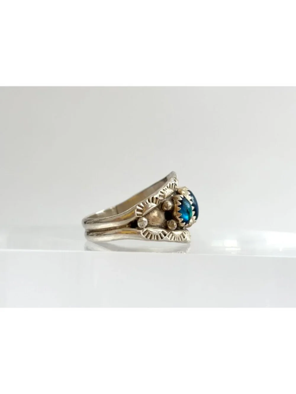 Navajo Blue Abalone Gemstone Southwest Sterling Silver 925 Vintage Ring - sz 10